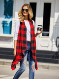 Ivay Womens Plaid Open Front Sweaters Sleeveless Duster Cardigans Drape Lightweight Vest Coat with Pockets