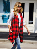 Ivay Womens Plaid Open Front Sweaters Sleeveless Duster Cardigans Drape Lightweight Vest Coat with Pockets