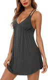 Anjue Sexy Lingerie Sleepwear for Women Pajamas Chemises V-Neck Full Slip Babydoll Nightgown Dress S-XXL