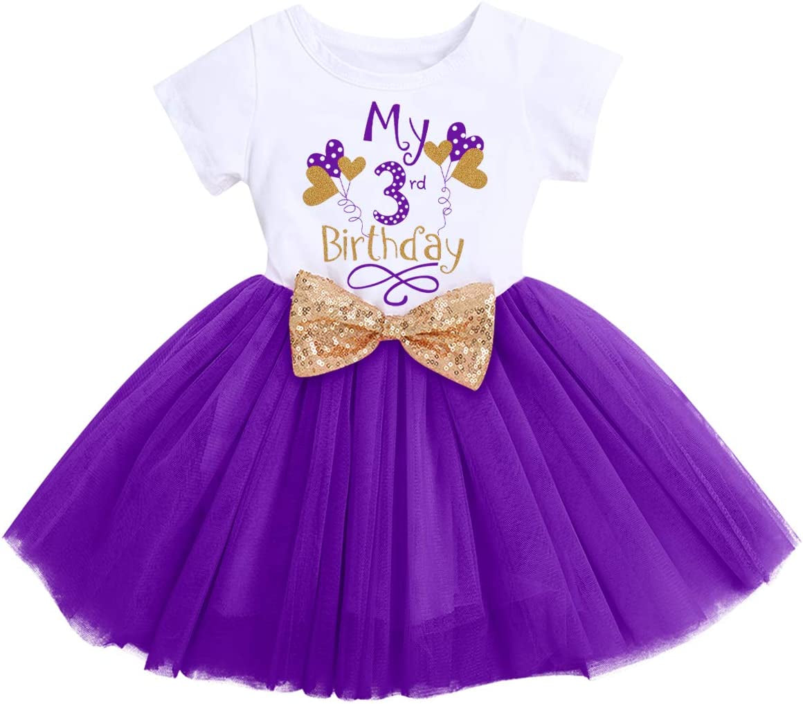 IBTOM CASTLE Baby Girls Newborn It'S My 1St/2Nd Birthday Cake Smash Shinny Printed Sequin Bow Tutu Princess Dress