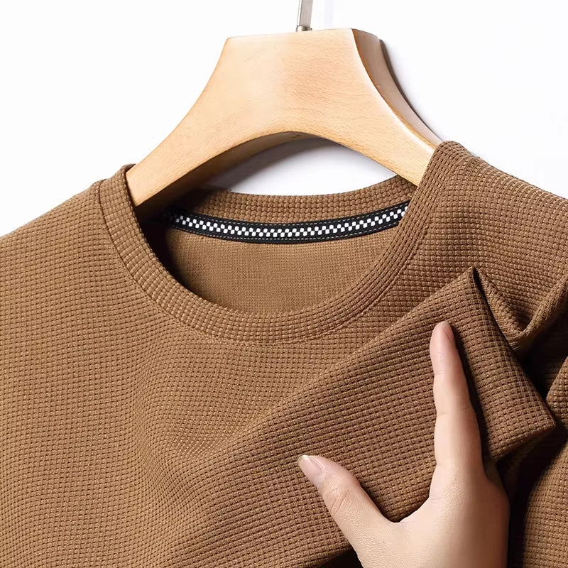 Short Sleeved Polo Shirshort Sleeved Waffle Solid Polot Fashion Splicing Men'S round Neck Top Cotton Daily Short Sleeved T-Shirt