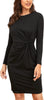 Dokuritu Women'S Long Sleeve Crew Neck Sheath Pencil Dress, Solid Color Twist Front Stretchy Bodycon Dress
